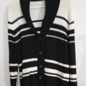 Charter Club Black and White Striped Cardigan
